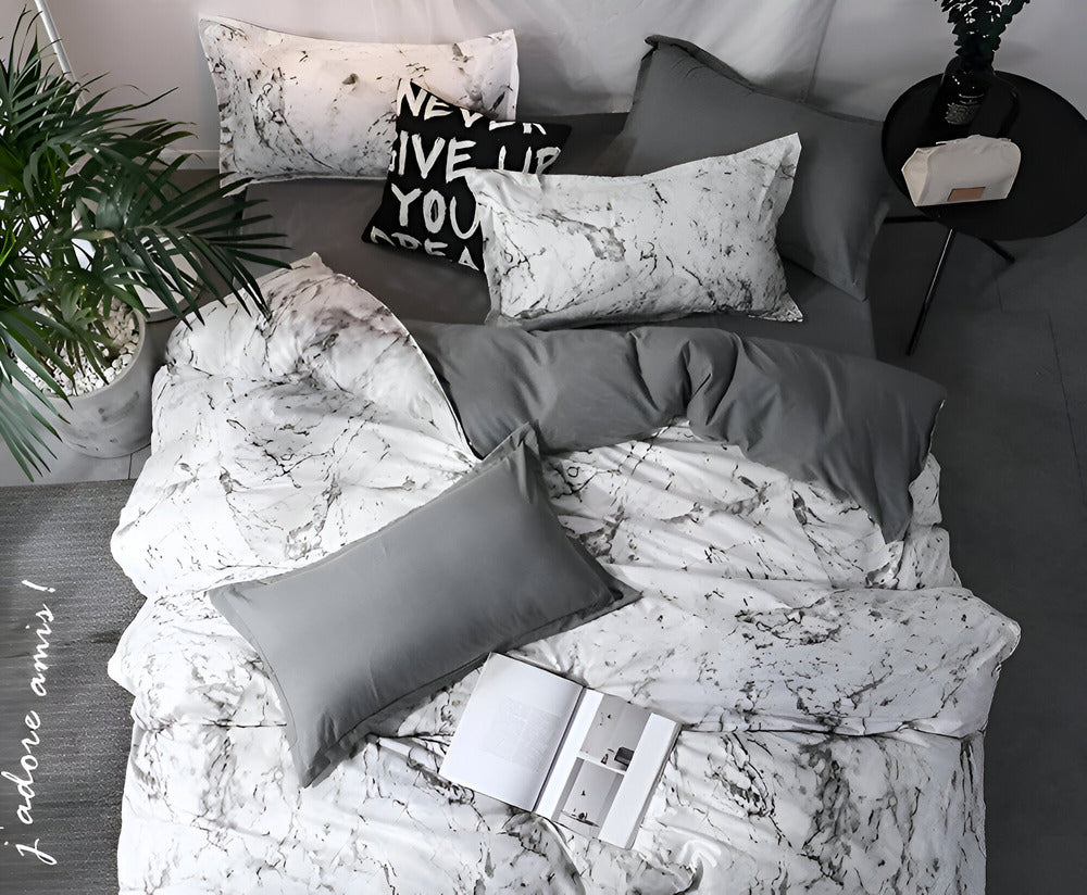 Socraigh Leaba Marmair Só 155x220 cm – Clúdach Duvet Mín Miocrófiber 3 phíosa agus Cásanna Píolóta don Chompord Uachtarach