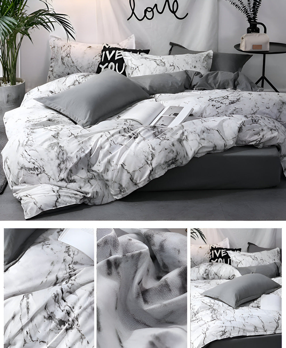 Socraigh Leaba Marmair Só 155x220 cm – Clúdach Duvet Mín Miocrófiber 3 phíosa agus Cásanna Píolóta don Chompord Uachtarach