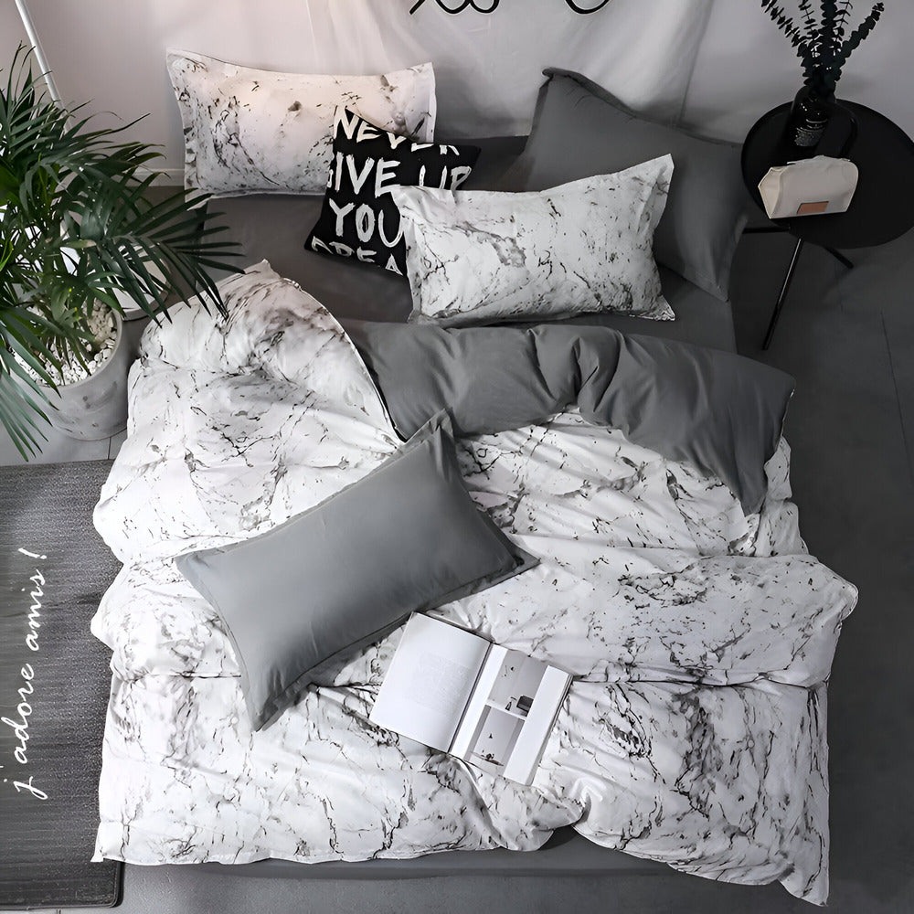 Socraigh Leaba Marmair Só 155x220 cm – Clúdach Duvet Mín Miocrófiber 3 phíosa agus Cásanna Píolóta don Chompord Uachtarach