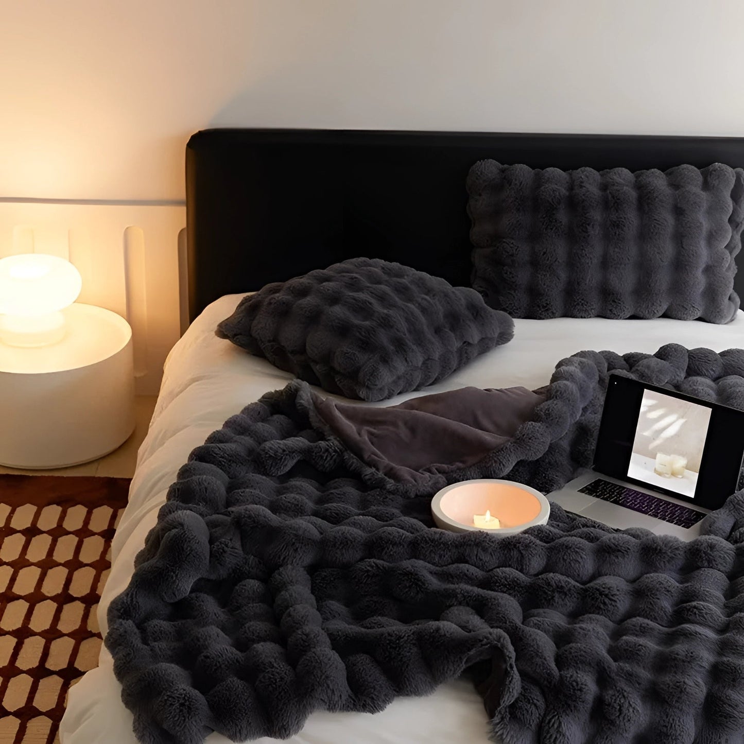 Blaincéad Meáite Faux Fur Cniotáilte Trom Só do Intéirneach Nua-Aimseartha Teolaí