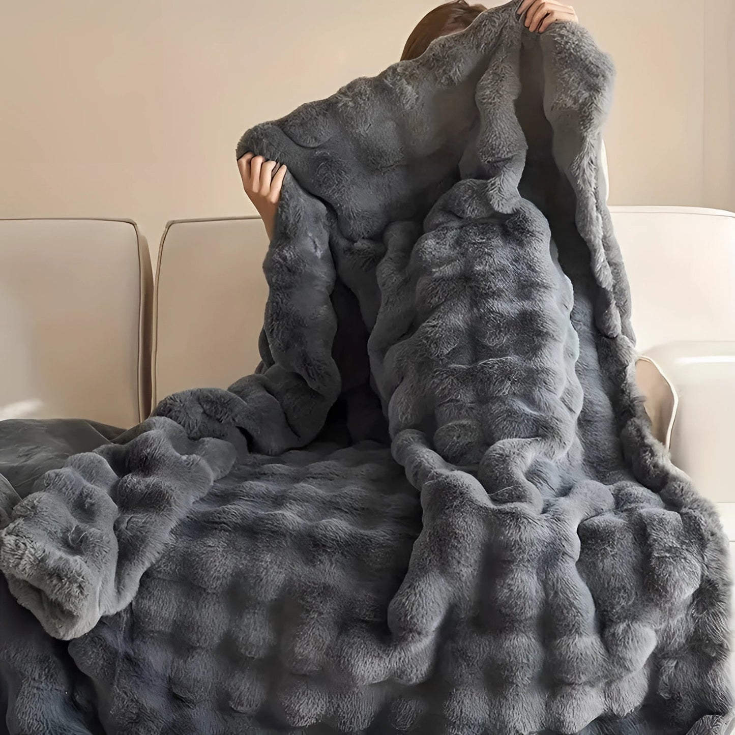 Blaincéad Meáite Faux Fur Cniotáilte Trom Só do Intéirneach Nua-Aimseartha Teolaí