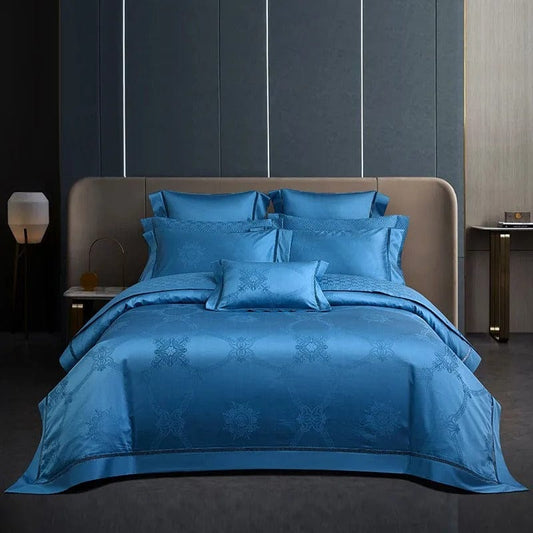 Socraigh Clúdach Duvet Cadás Éigipteach Gorm Só – 200x230 cm le 2 Cás Píolóta Galánta