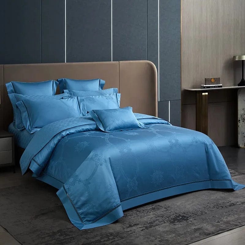 Socraigh Clúdach Duvet Cadás Éigipteach Gorm Só – 200x230 cm le 2 Cás Píolóta Galánta