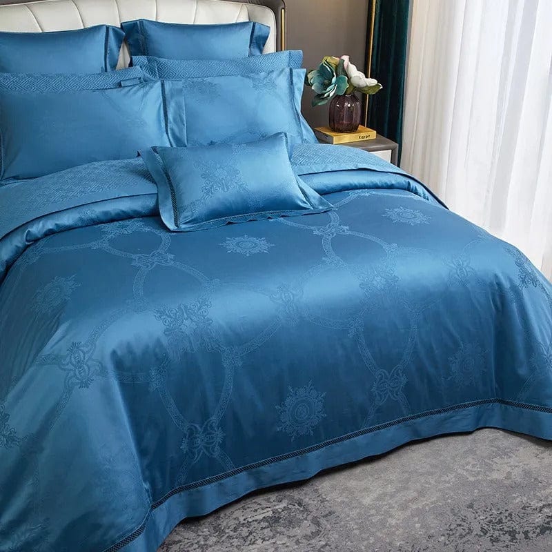Socraigh Clúdach Duvet Cadás Éigipteach Gorm Só – 200x230 cm le 2 Cás Píolóta Galánta