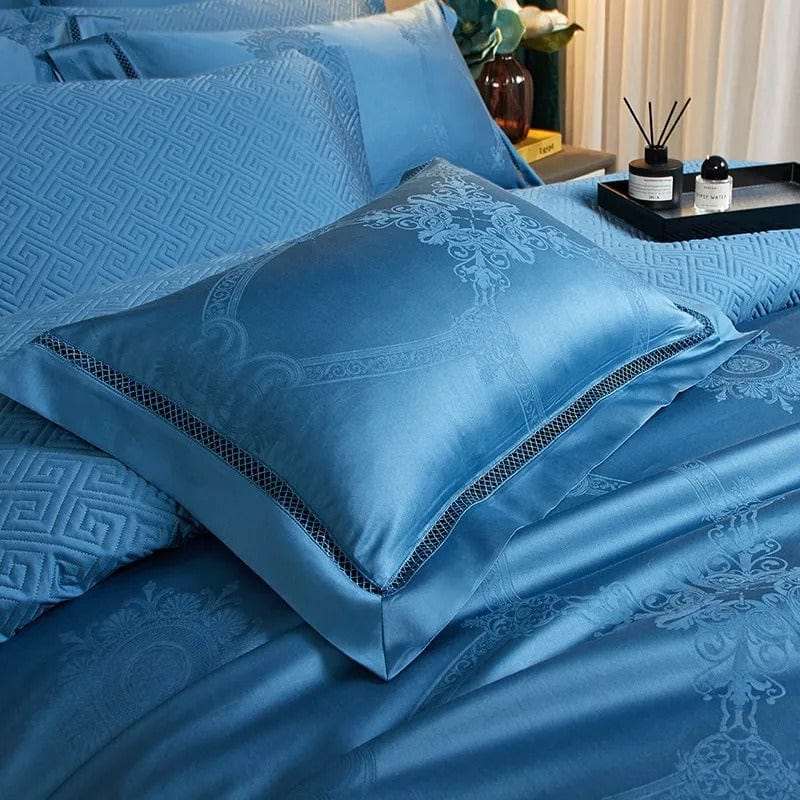 Socraigh Clúdach Duvet Cadás Éigipteach Gorm Só – 200x230 cm le 2 Cás Píolóta Galánta