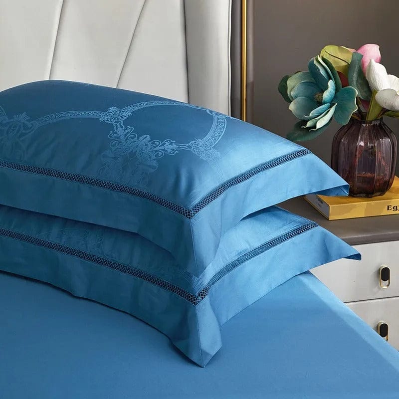 Socraigh Clúdach Duvet Cadás Éigipteach Gorm Só – 200x230 cm le 2 Cás Píolóta Galánta