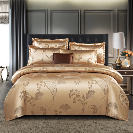 Clúdach Leaba Satin Galánta le Patrún Jacquard – Leaba Bog Síolta, Inaistrithe do Sheomraí Leapa Só
