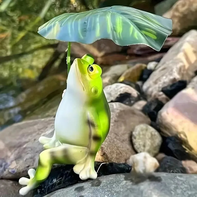 Prisca - Figurín Frog Draíochtúil ar Duille Lotus do Aquariums, Maisiú Gairdín, agus Ornáidí Aránáin