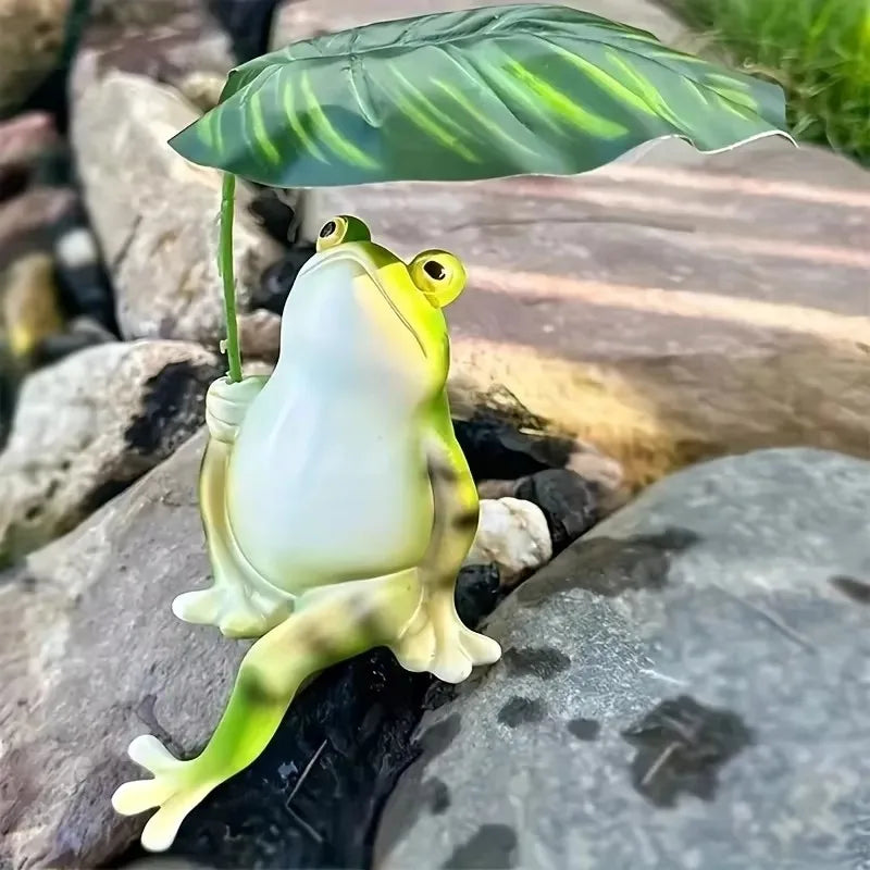 Prisca - Figurín Frog Draíochtúil ar Duille Lotus do Aquariums, Maisiú Gairdín, agus Ornáidí Aránáin