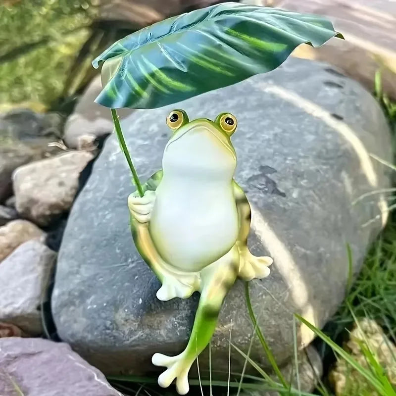 Prisca - Figurín Frog Draíochtúil ar Duille Lotus do Aquariums, Maisiú Gairdín, agus Ornáidí Aránáin