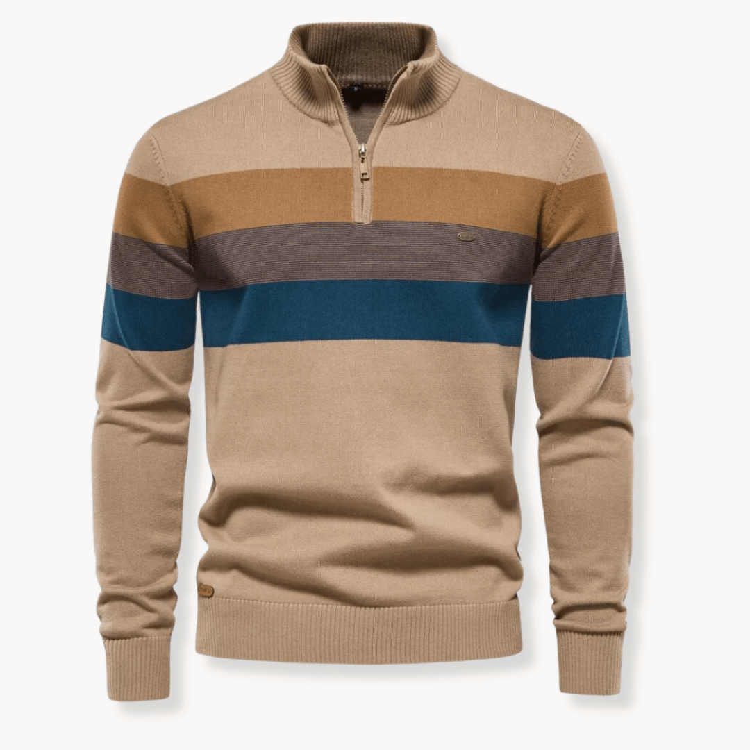 Fabian – Elegant striped knit sweater with practical quarter zipper