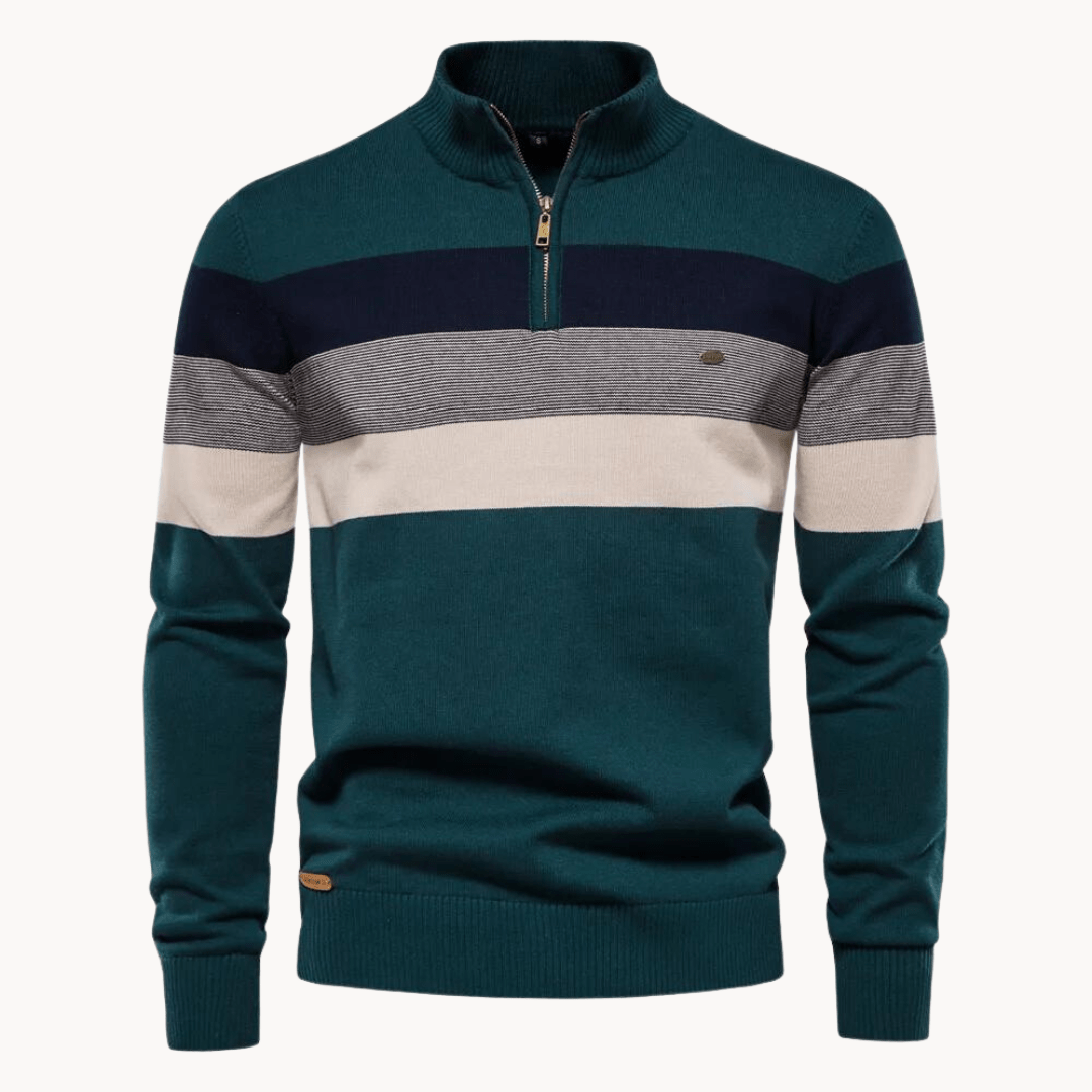 Fabian – Elegant striped knit sweater with practical quarter zipper