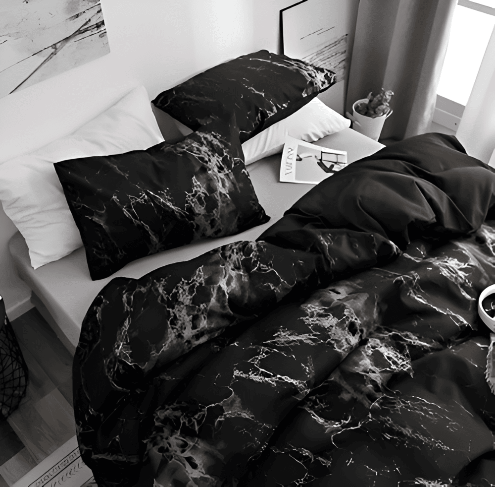 Socraigh Leaba Marmair Só 155x220 cm – Clúdach Duvet Mín Miocrófiber 3 phíosa agus Cásanna Píolóta don Chompord Uachtarach
