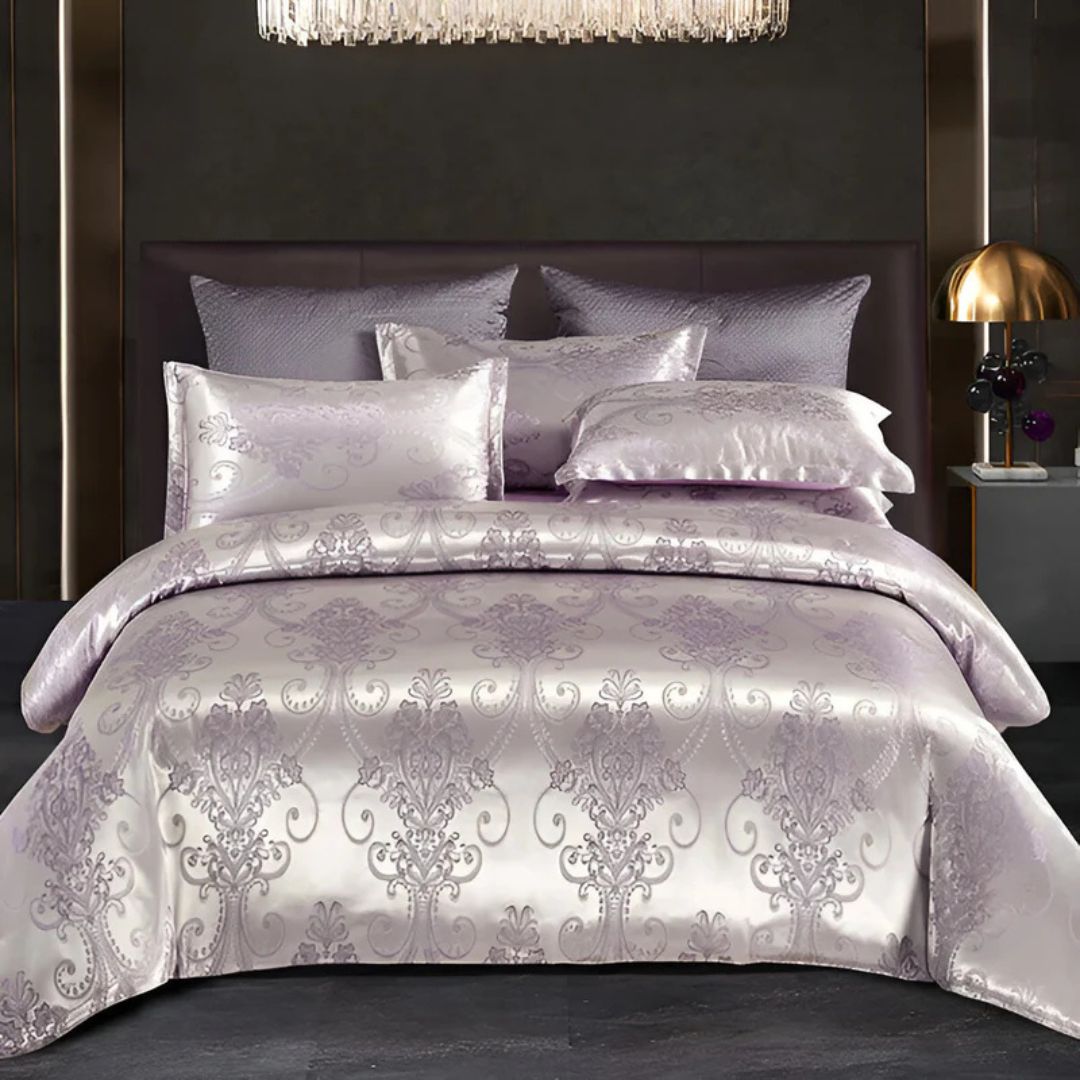 Clúdach Leaba Satin Galánta le Patrún Jacquard – Leaba Bog Síolta, Inaistrithe do Sheomraí Leapa Só