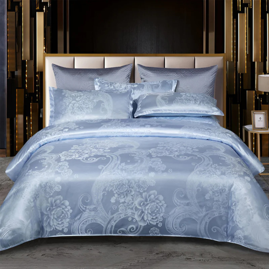 Clúdach Leaba Satin Galánta le Patrún Jacquard – Leaba Bog Síolta, Inaistrithe do Sheomraí Leapa Só