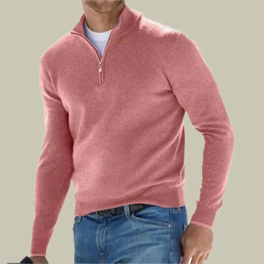 Malte - Elegant classic polo sweater with practical zipper